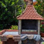 Outdoor Barbeque Station with Chimney and table - Wood Finish