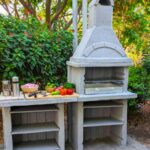 PRECAST GARDEN BARBECUE GRILL WITH TABLE AND CHIMNEY