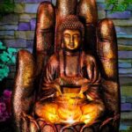 Embossed Palm Meditating Buddha Fiberglass Water Fountain